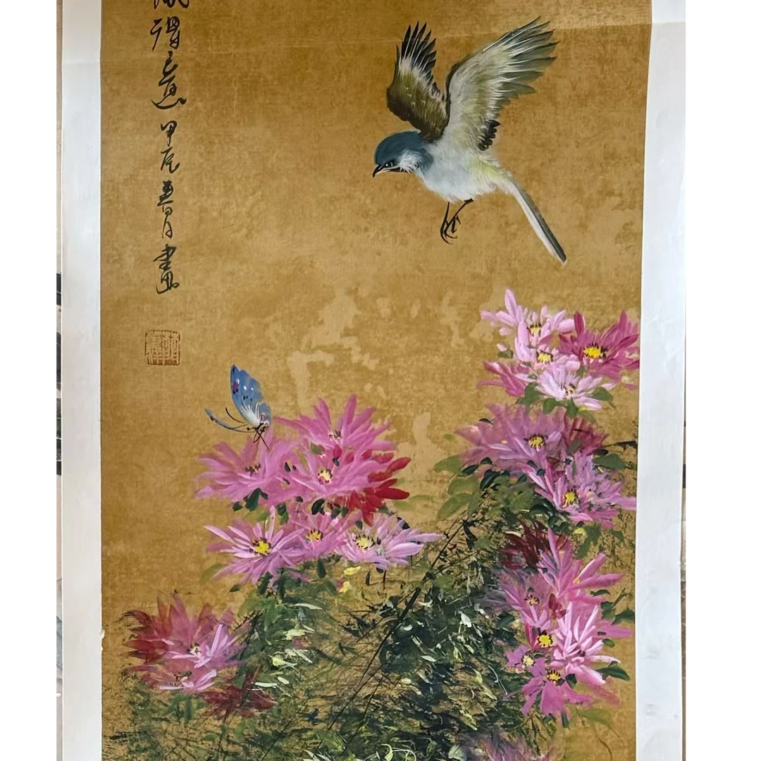 董洋长卷国画花鸟图客厅书房茶室办公室装饰画120x30