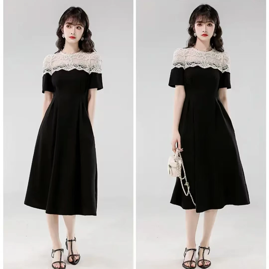 （80-200斤）夏季新款方领收腰拼接修身显瘦巨好看高级感连衣裙1851