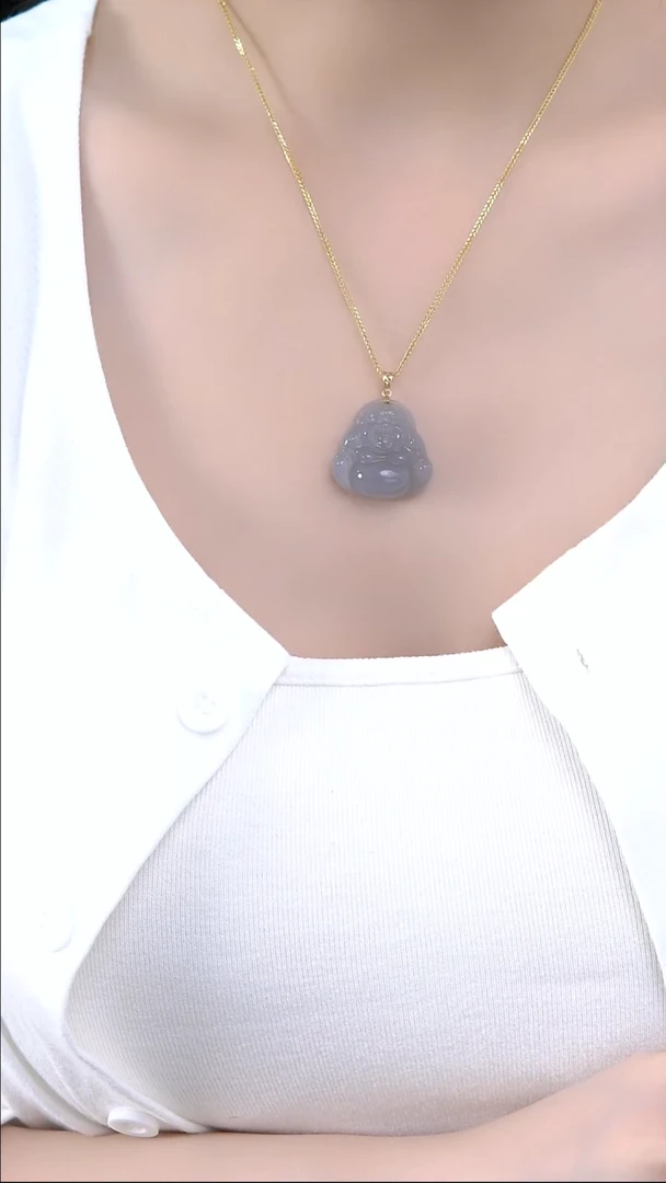 和田玉18K金镶嵌颈饰25mm烟紫