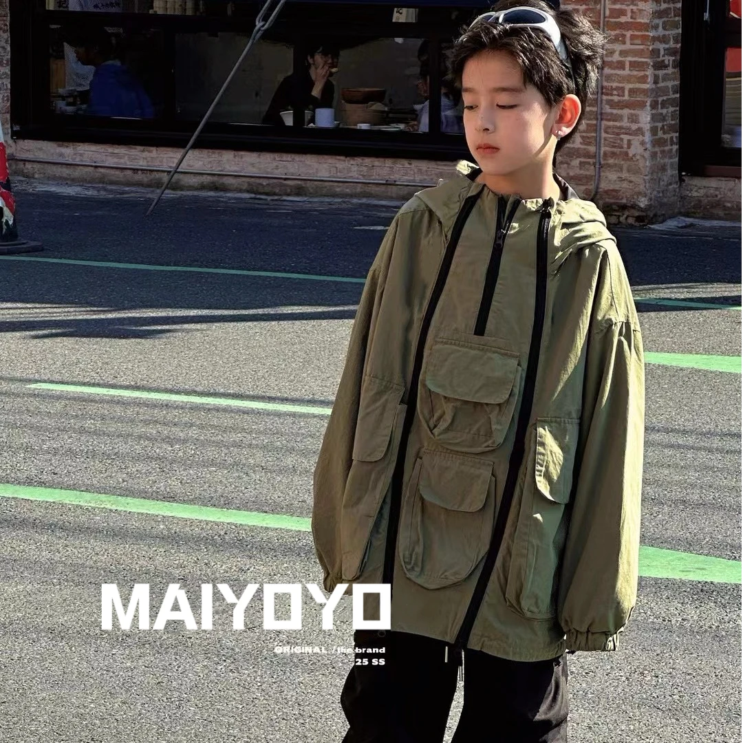 麦哟哟儿童春款外套休闲宽松潮流韩版帅气洋气时尚风工装立体口袋