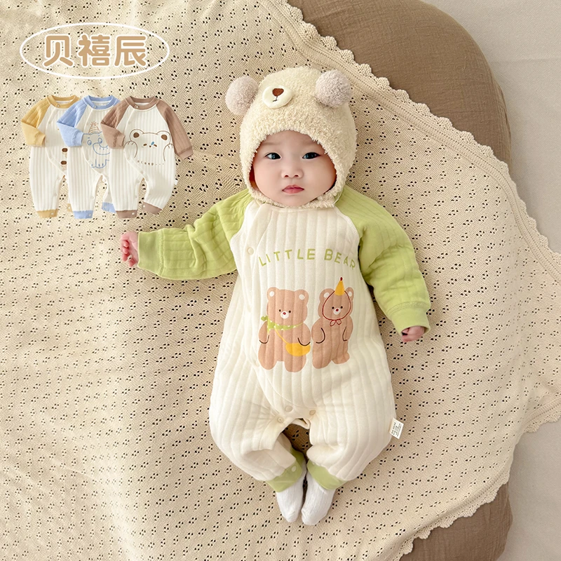 婴儿连体衣保暖春秋款哈衣加厚秋冬季夹棉冬装婴幼儿宝宝衣服秋装