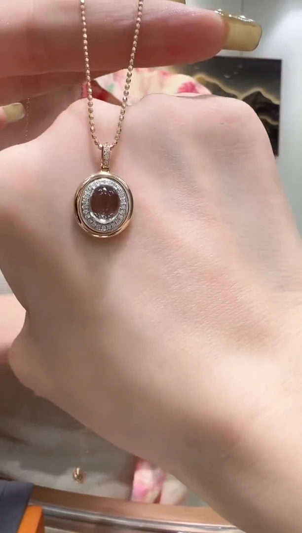 海蓝宝石吊坠(不含链)18K金镶嵌海蓝宝石吊坠K红