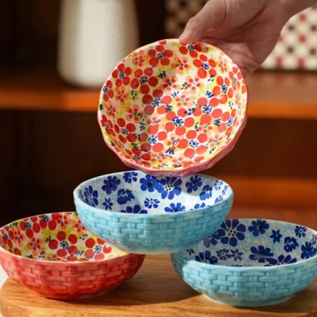 【SILESIA/出口原单】手绘竹编漫花嫣红/雾里-5.5英寸深碟四个装