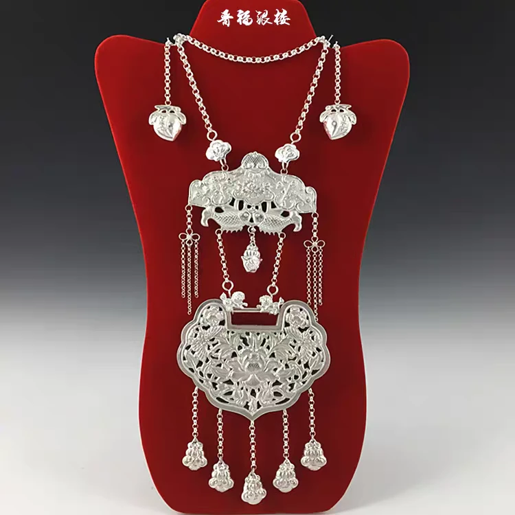 足银银制品 晋福银楼足银999纯手工精制银锁 连年有余镂空银锁