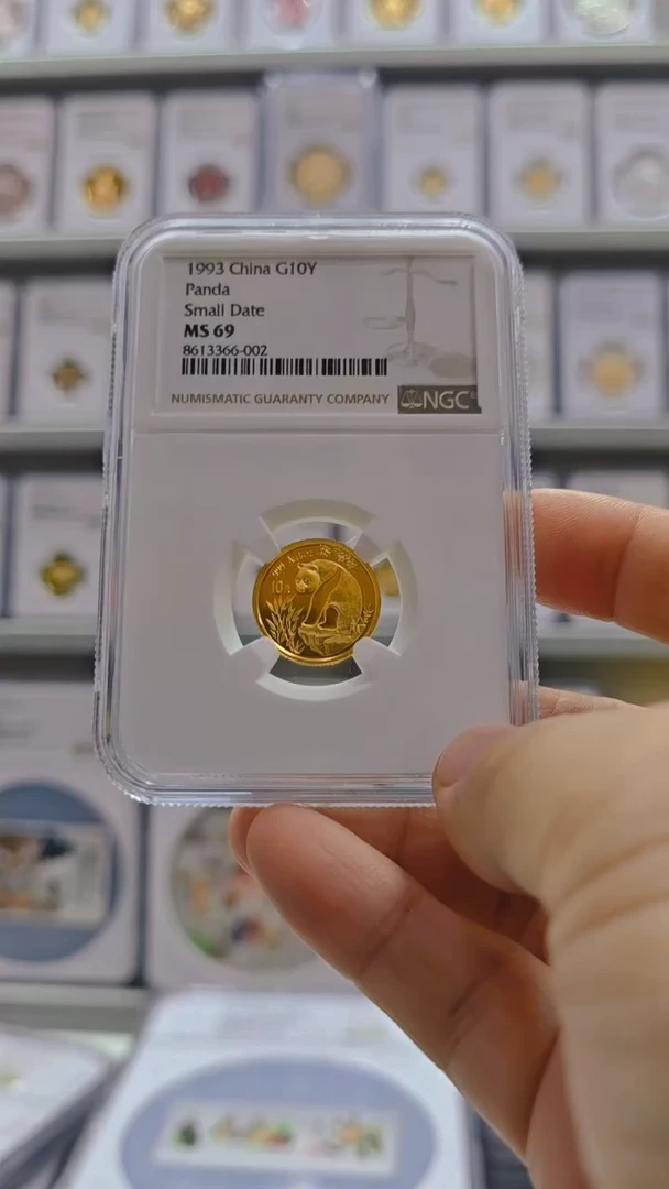 纯金1993年小字1/10熊猫金币 NGC69 无盒证