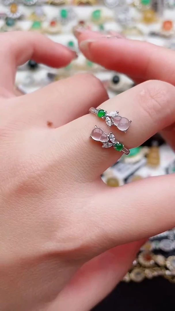 银S925镶嵌戒指翡翠小*子1