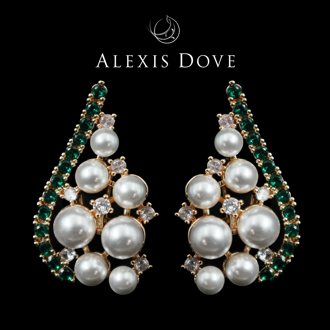 铜合金合成锆石耳饰 复古珠珠繁花似锦耳钉【乐亿】