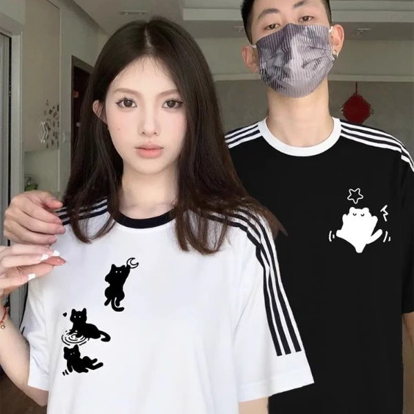 情侣短袖纯棉韩版2025新爆款一男一女夏季宽松潮流短袖t恤情侣装