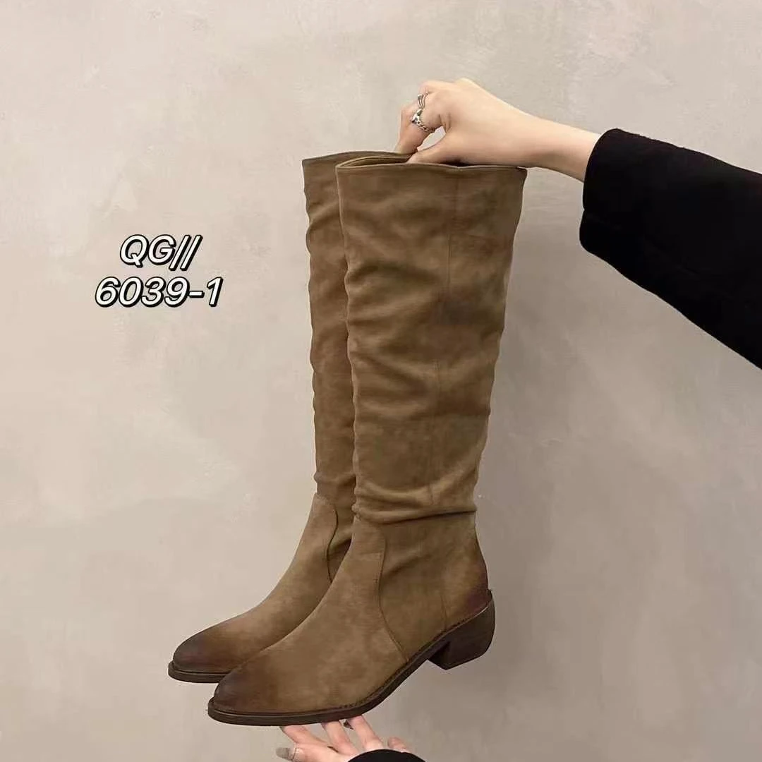 秋冬新款韩版通勤瘦瘦简约厚底裸靴长靴6039-1(不加绒)