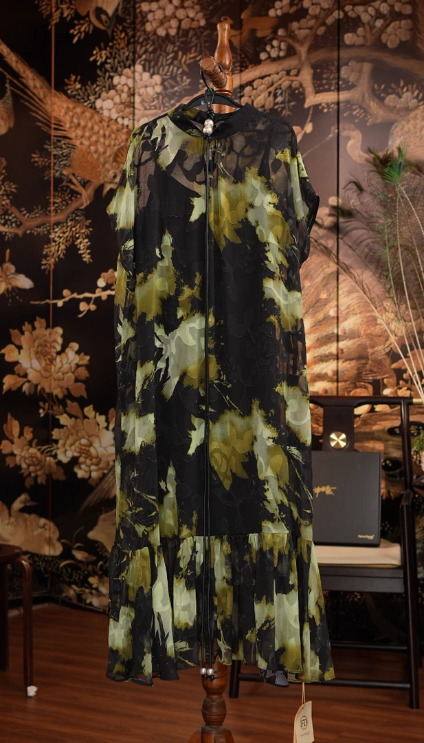 484碎花慵懒乔其纱连衣裙风宽松中长款夏季防晒外