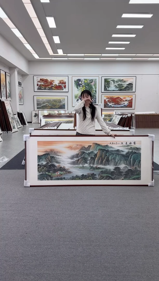 国画手绘 富水长流 219*88