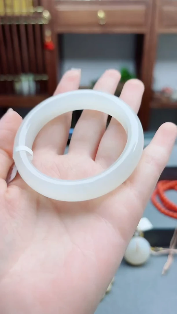 和田玉手镯未镶嵌白玉手镯53#YR