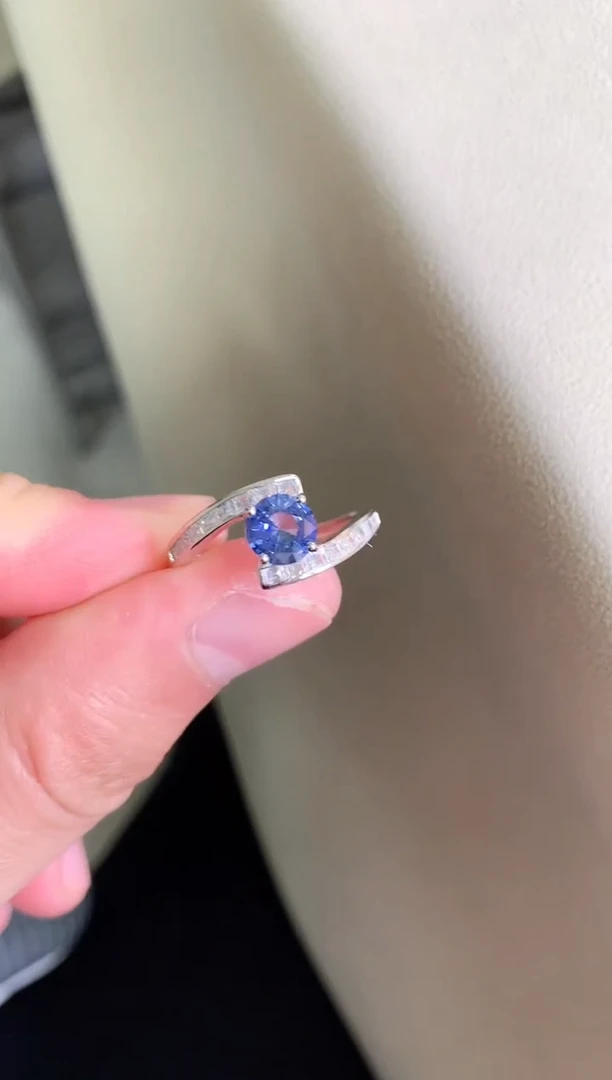 戒指蓝宝石银S925镶嵌戒指