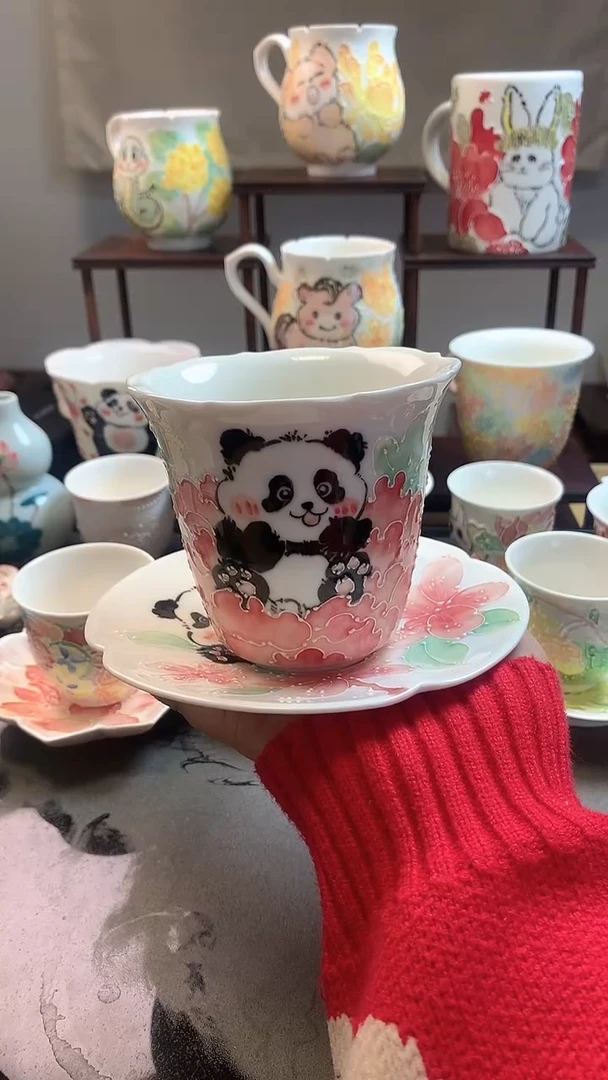 一味*手绘*芙蓉映喜-咖啡杯