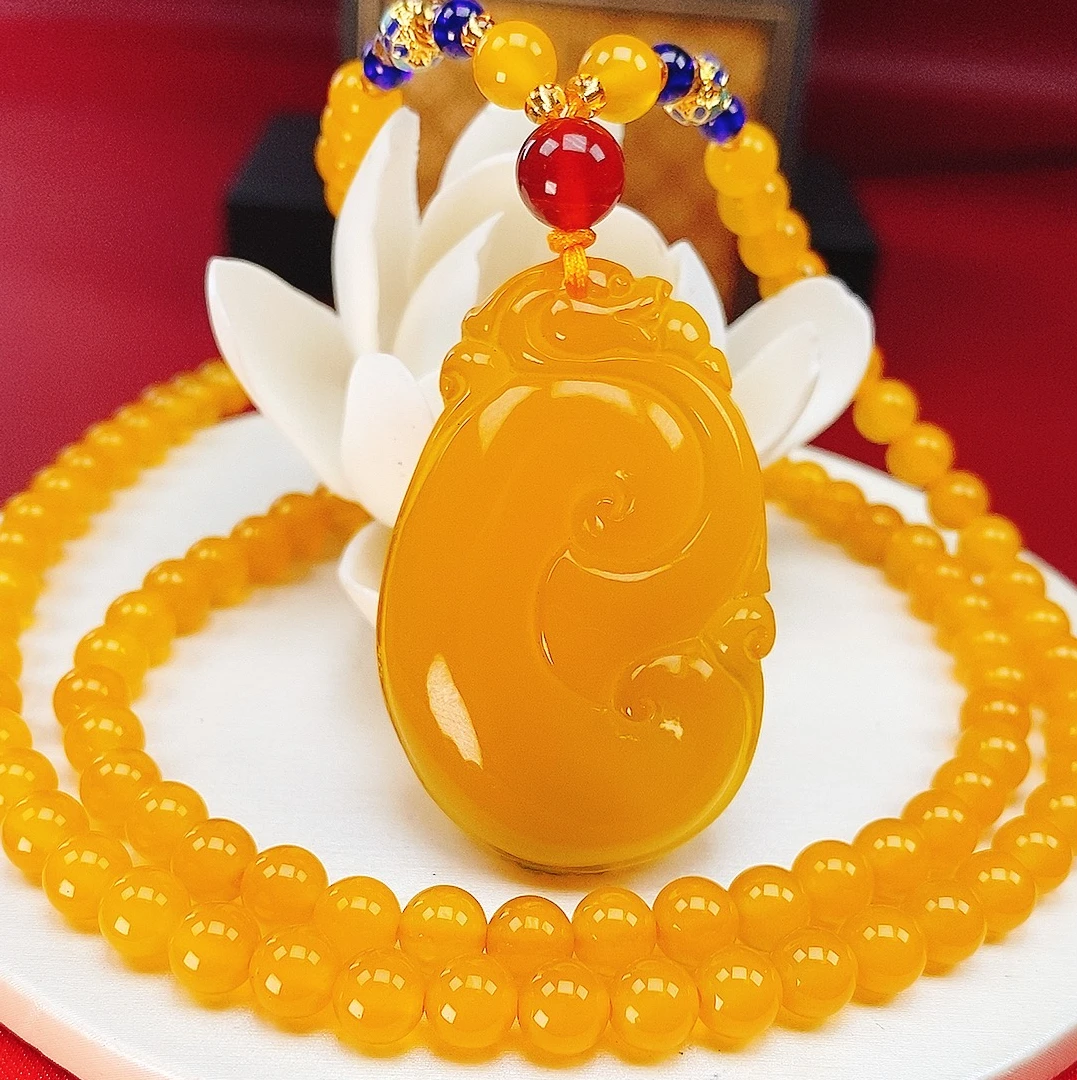 【爆款】天然满蜜鸡油黄如意吊坠 黄龙玉如意玉佩 事事如意天然玉石