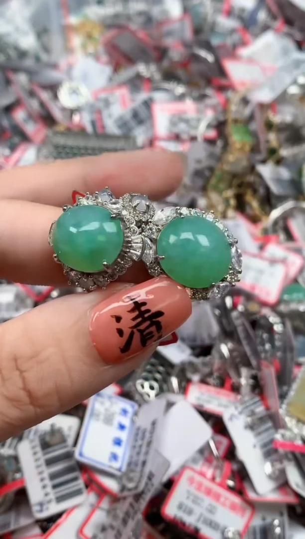银S925镶嵌戒指翡翠天然A货缅甸翡翠
