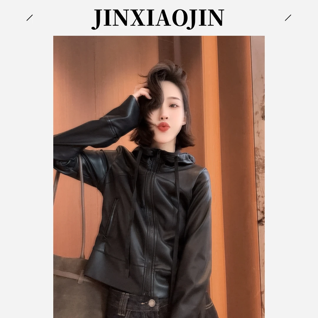 【JINXIAOJIN】秋冬新款蛋白皮显瘦百搭洋气连帽外套25A001