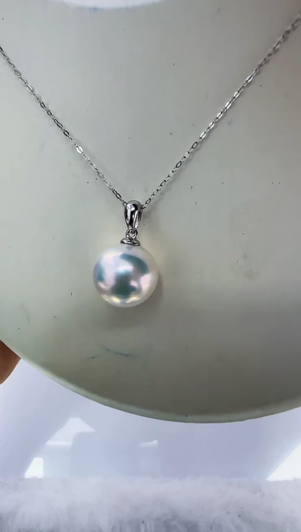 银S925镶嵌淡水珍珠DA曼塔珍珠吊坠13-14 y365