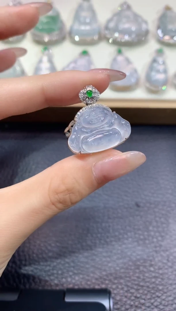 翡翠18K金镶嵌吊坠(不含链)C42翡翠