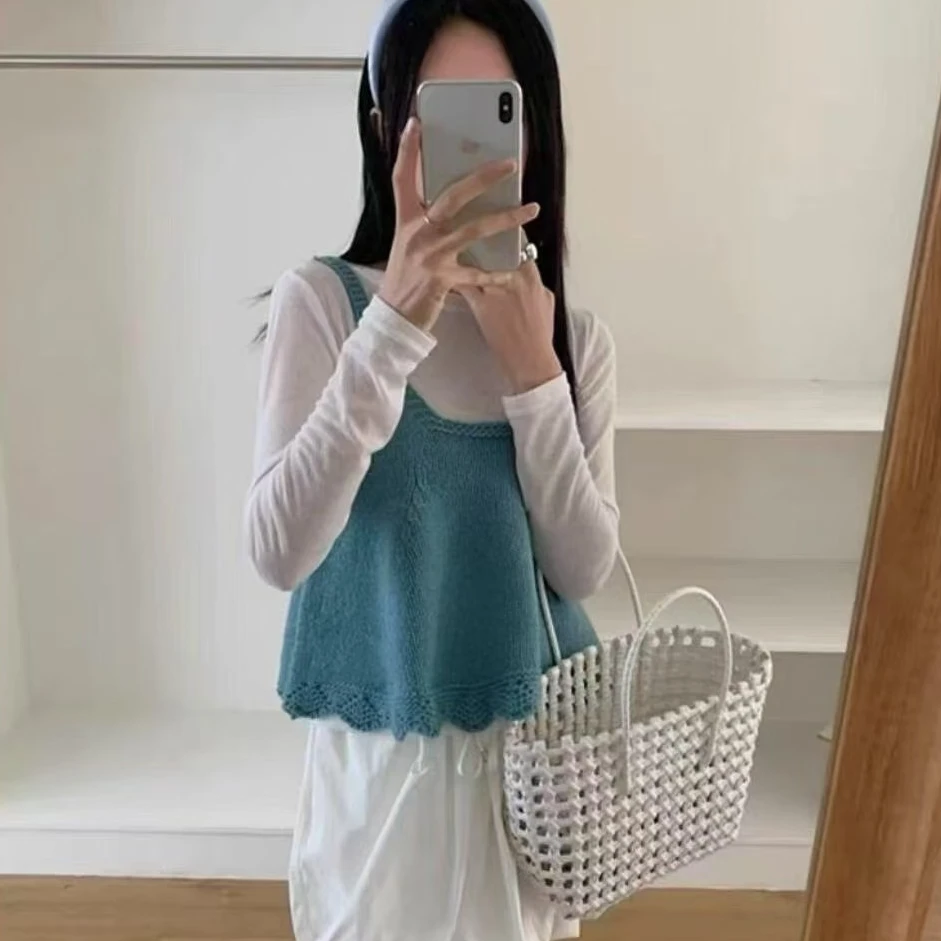 小个子韩系早春夏百搭v领针织衫马甲女撞色短款百搭叠穿背心短款