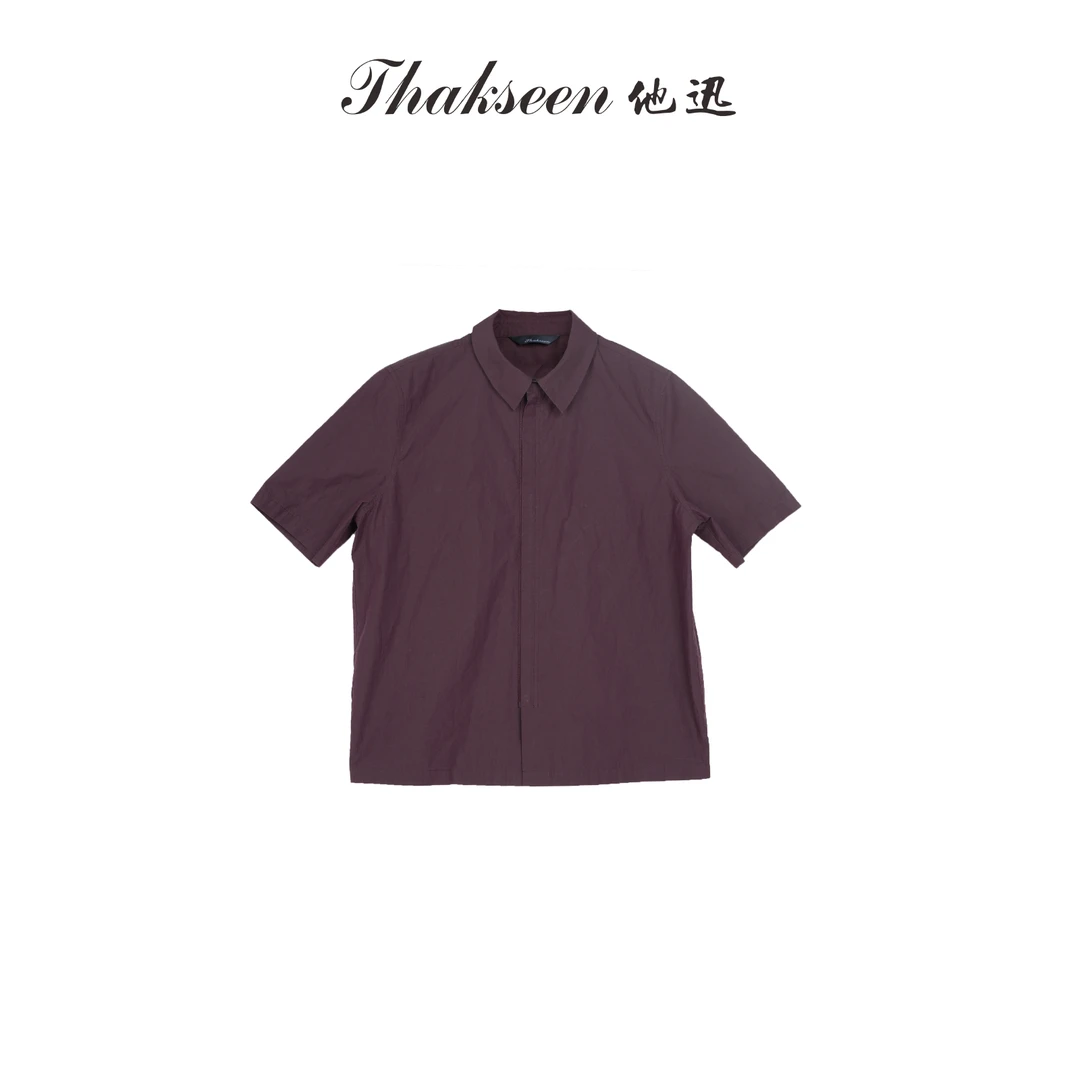 thakseen/他迅休闲简约小方领匹马棉拉链短袖衬衫625251310144
