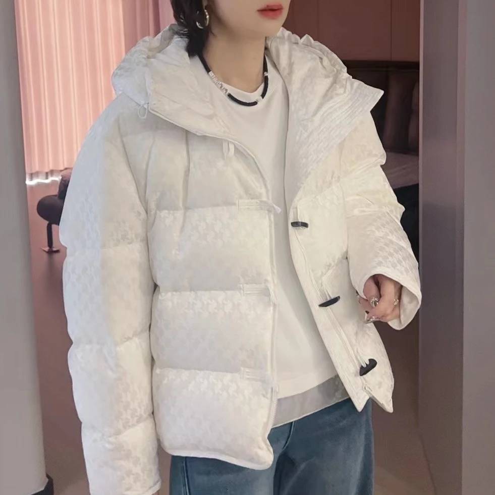 大胡子25年冬季新款潮流千鸟格连帽保暖鹅绒羽绒服（3133-1）