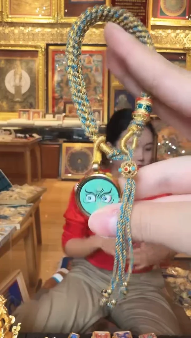 吊坠绿财神 热贡纯手绘唐卡