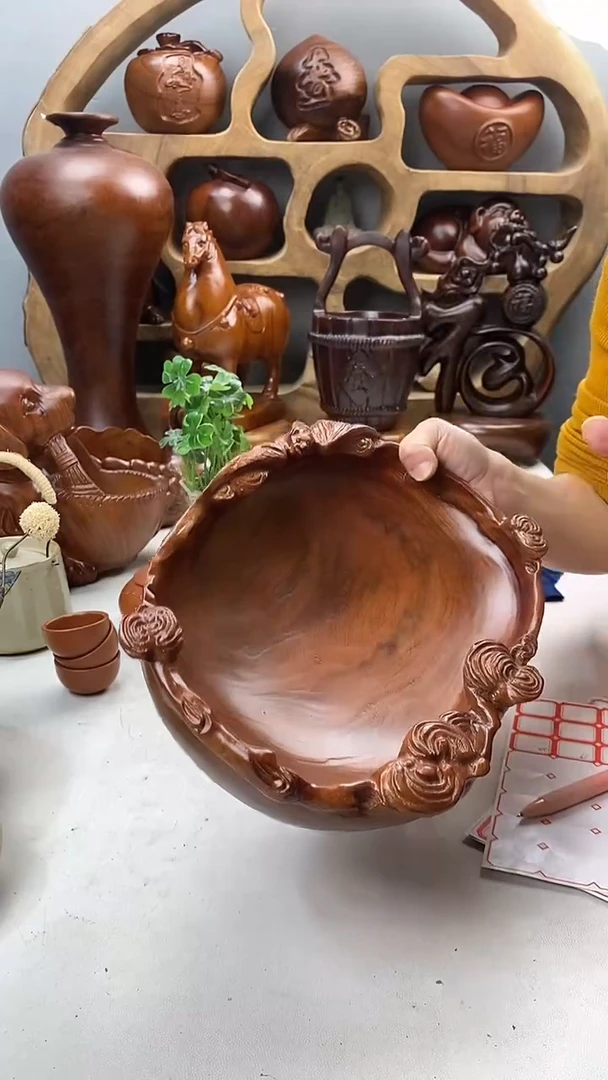 香樟木A18福临门果盆/尺寸28*21*7