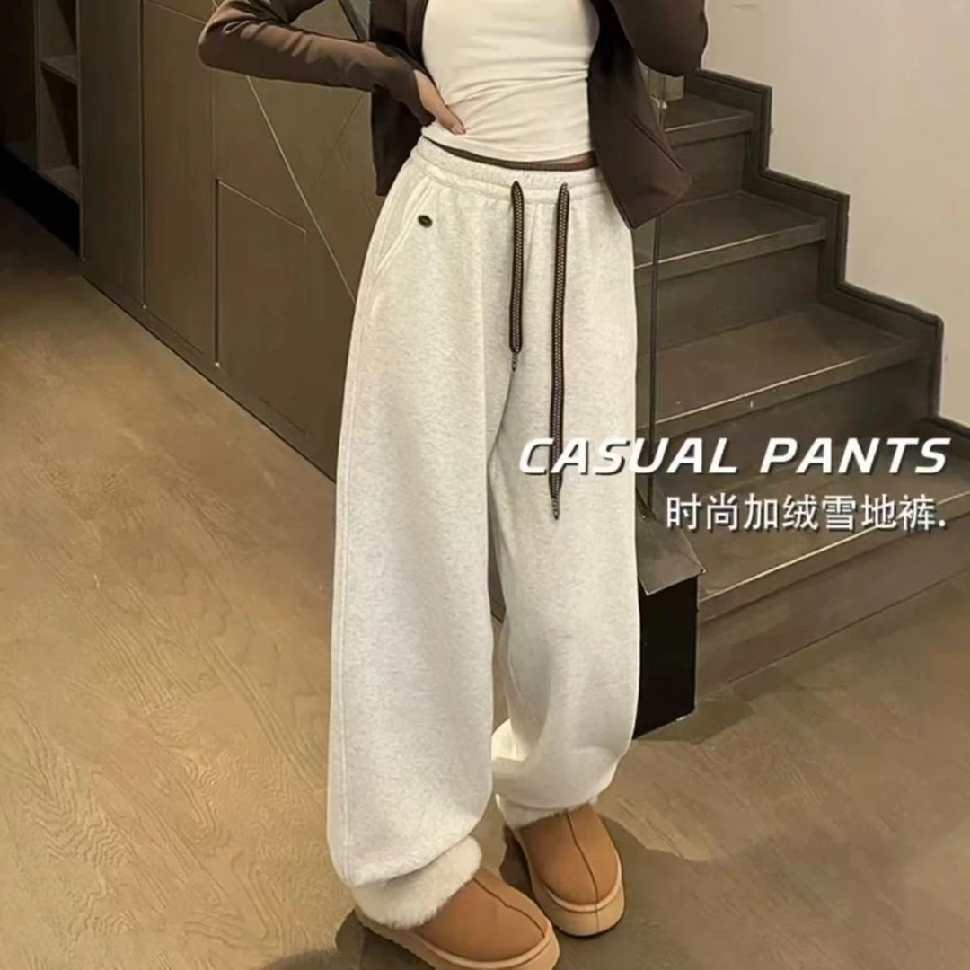 抢！【现货+原版egg】韩系雪地束脚裤阔腿宽松垂感宽松双色腰休闲裤