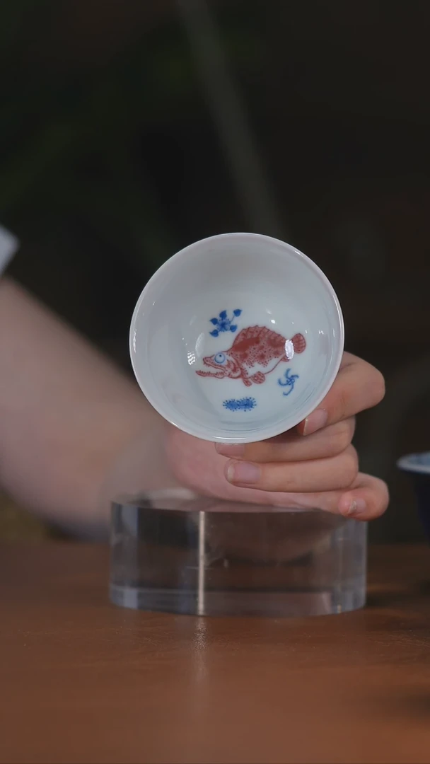 江豆红内绘鱼藻单杯
