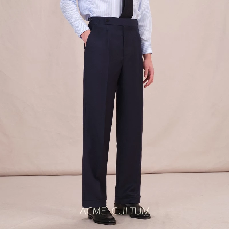ACMECULTUM初剪羊毛130S精纺高腰单褶直筒西裤男修身商务正装长裤