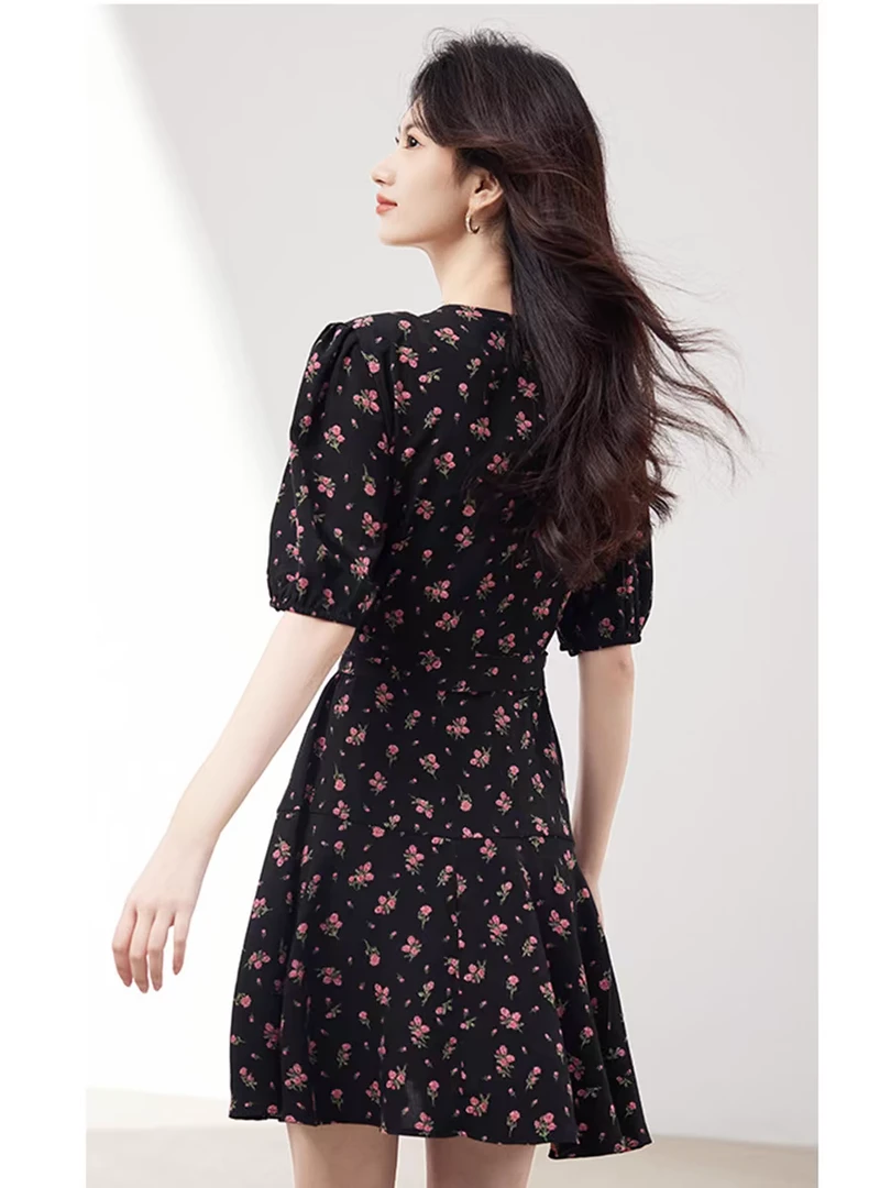 【艾丽莎定制】女装2025夏季新款连衣裙浪漫小碎花气质高腰裙9310