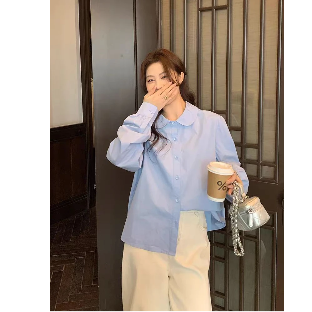 【现货秒发-NAZ微胖大码定制】韩版减龄娃娃领衬衫