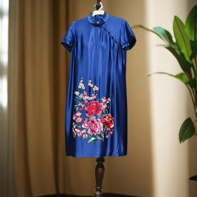夏季气质刺绣旗袍连衣裙中长款C497