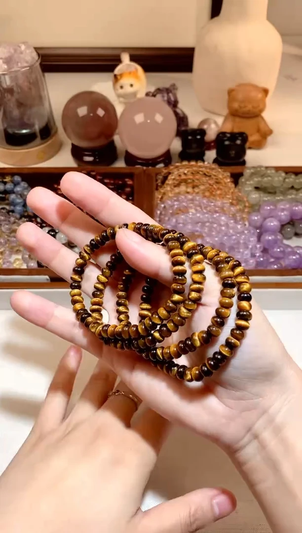 未镶嵌手串石英质玉黄虎算盘珠手串 约6mm 多样性发一