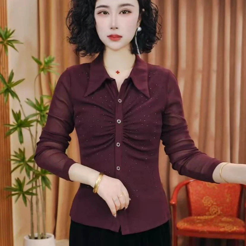 2025春夏新款衬衫领烫砖时尚洋气修身百搭显瘦高贵优雅气质女