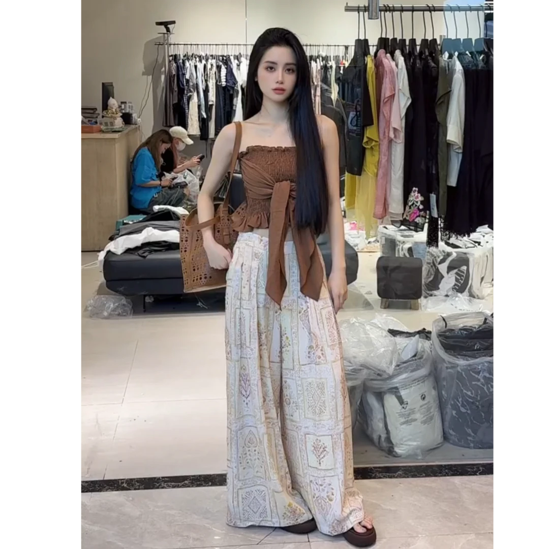 2025夏季新款时尚纯欲辣辣妹设计感独特绝美上衣裤子两件套