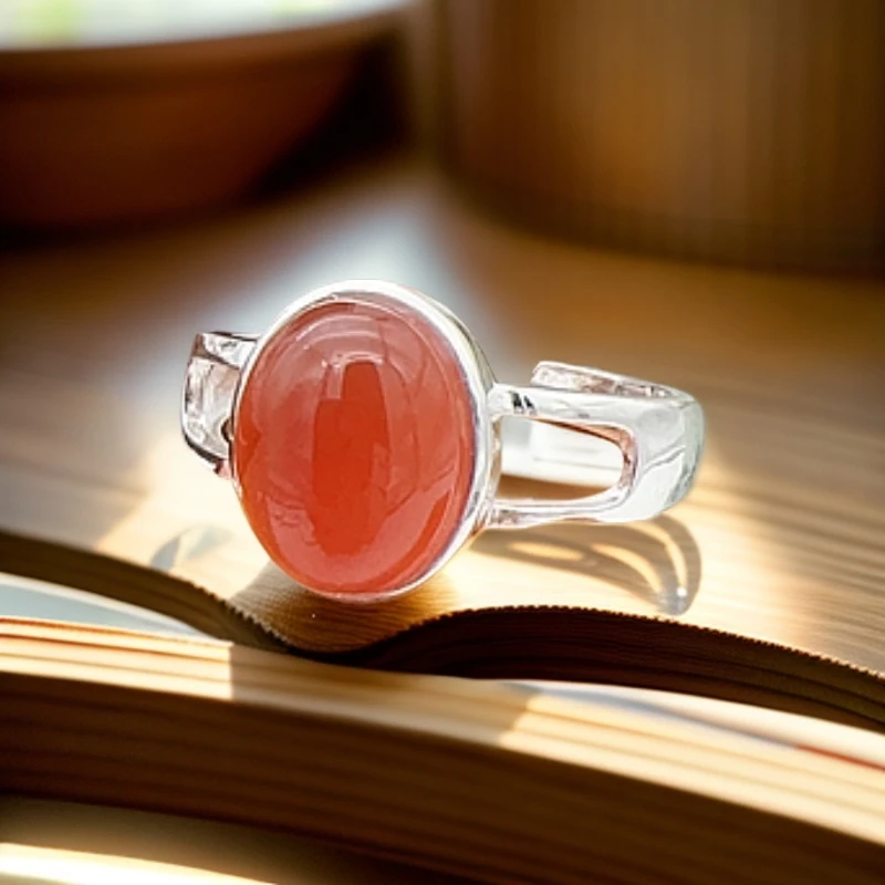 925银戒指 S925纯银戒指红镶嵌