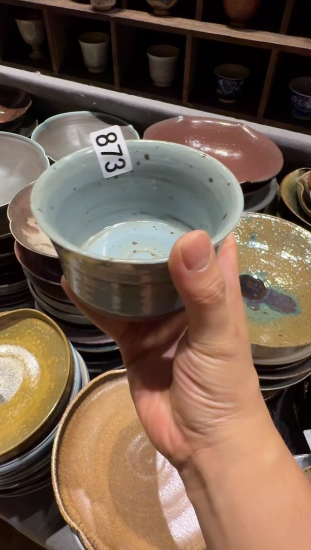 瓷片873 蓝麻点竹节碗1个