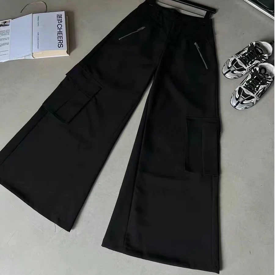 YX·雨璇-秋季新款高腰显瘦多口袋辣妹休闲工装裤设计感阔腿裤女