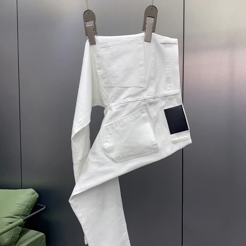 2025秋夏男士厚款高端潮牌白色牛仔裤修身直筒高弹力百搭轻奢时尚