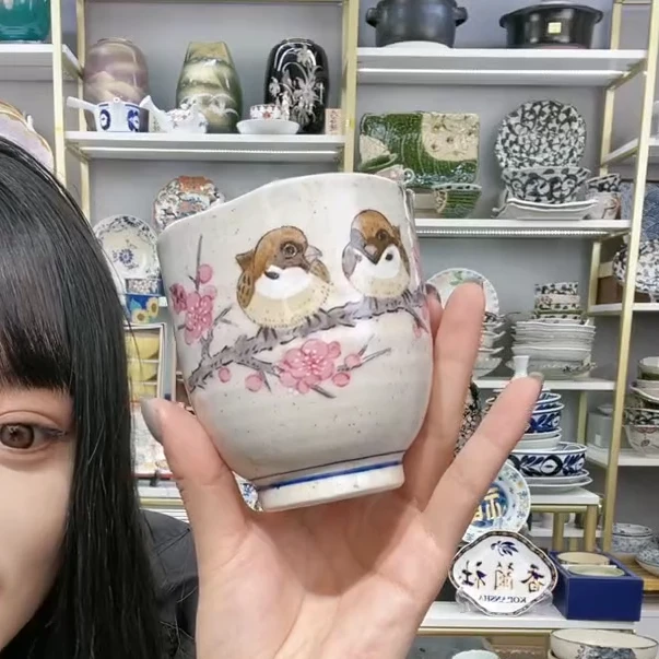 九谷福利【单支】日本进口九谷烧雀鸟茶杯