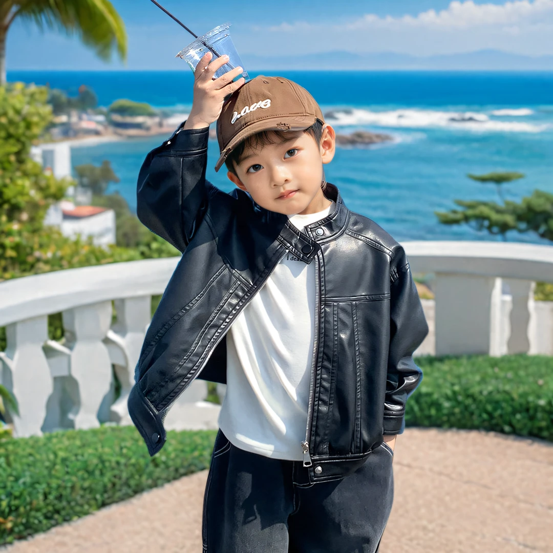 儿童皮衣外套男童秋装上衣2025新款宝宝秋季衣服中小童机车夹克潮