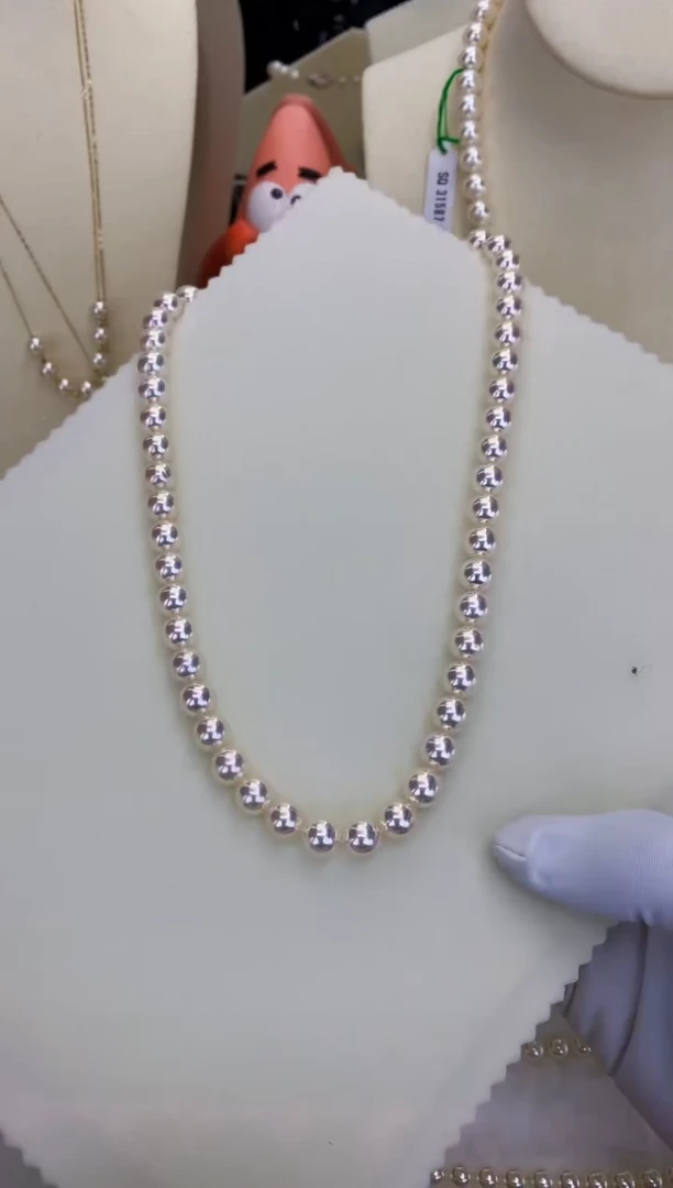 银S925镶嵌DA海水珍珠 GD072 8-8.5 rose串链带大证