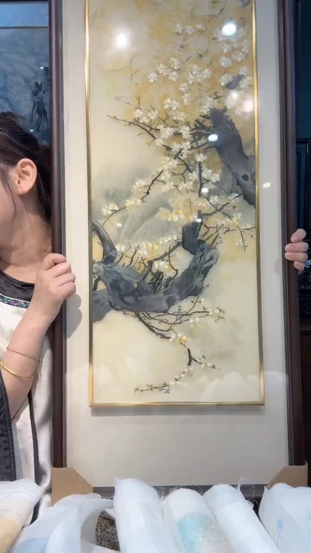 刺绣非遗苏绣手工刺绣金边四条屏