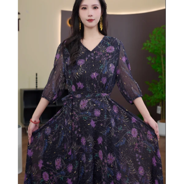 LYQ25178春季新款时尚显瘦气质中长款连衣裙