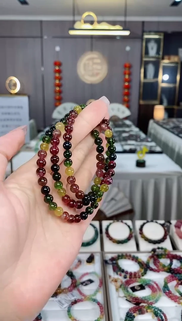 碧玺三圈手串6mm+未镶嵌碧玺hon多样性发货一条