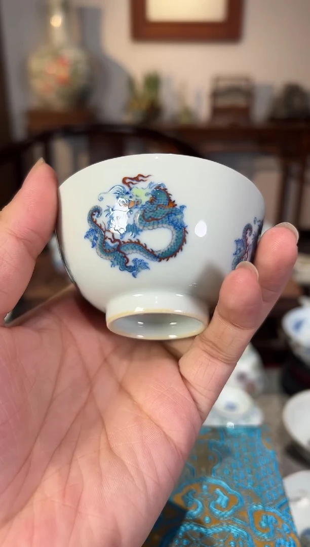 景德镇手工手绘敬畏堂团龙纹杯