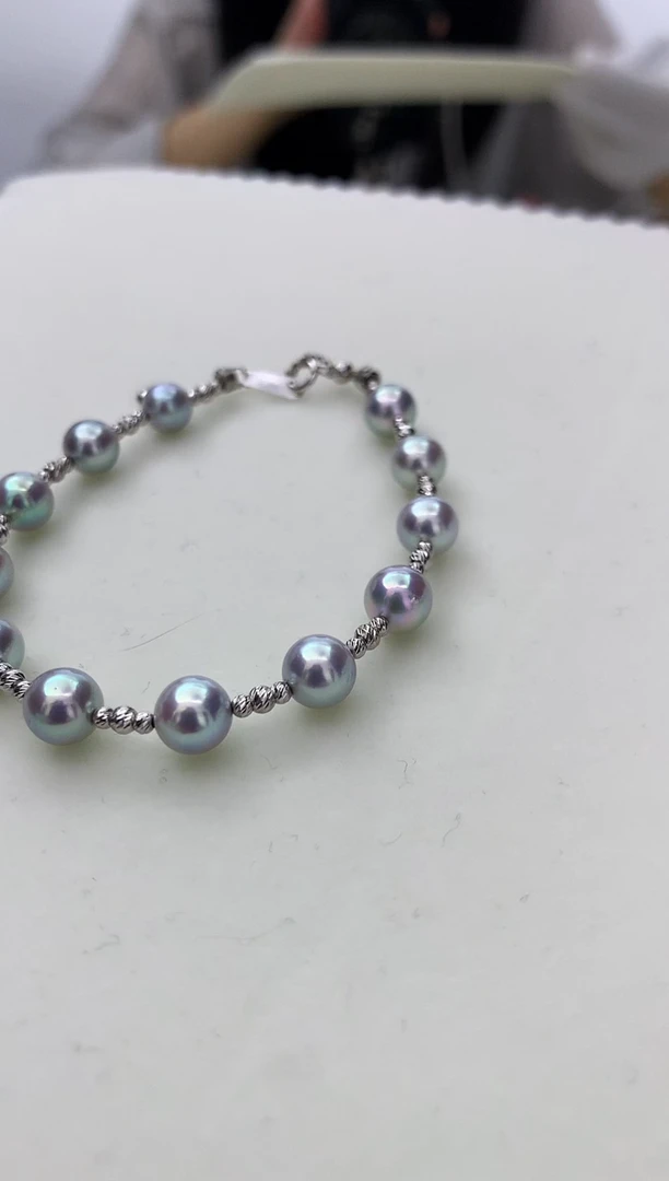 18K金镶嵌DA海水珍珠 灰珠手链6-7MM GD150