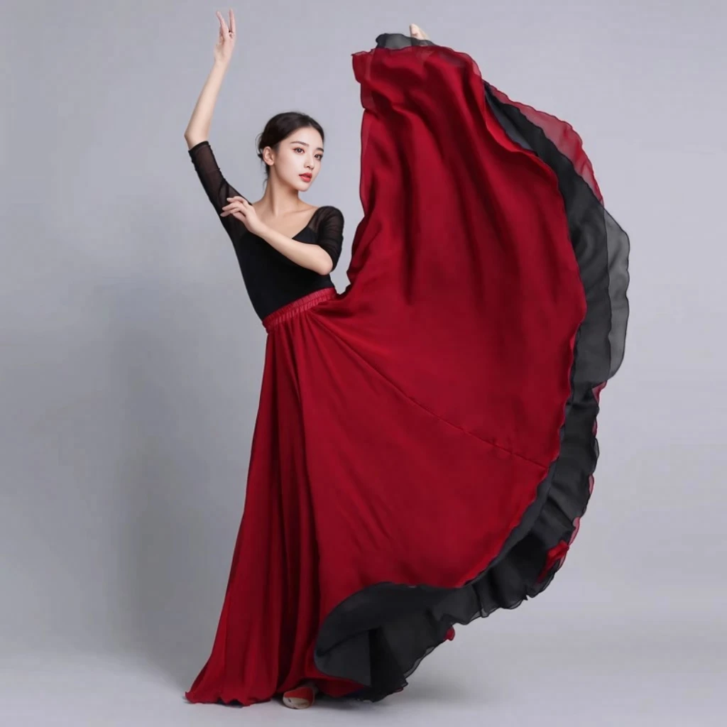 双面穿古典舞舞蹈服女飘逸720度天丝大摆裙现代舞半身裙